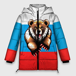 Женская зимняя куртка Российский флаг и медведь