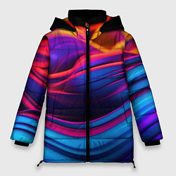 Куртка зимняя женская Яркие неоновые волны, цвет: 3D-светло-серый