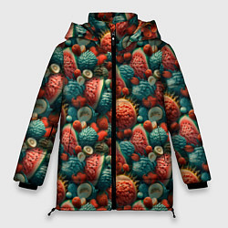 Куртка зимняя женская Тропические фрукты паттерн, цвет: 3D-черный
