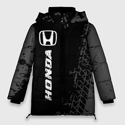Женская зимняя куртка Honda speed на темном фоне со следами шин: по-верт