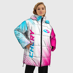 Куртка зимняя женская Chery neon gradient style: надпись, символ, цвет: 3D-черный — фото 2