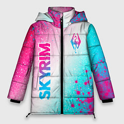 Женская зимняя куртка Skyrim neon gradient style: надпись, символ