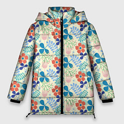 Куртка зимняя женская Цветочки листочки, цвет: 3D-светло-серый