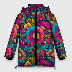Куртка зимняя женская Цветочный микс, цвет: 3D-черный