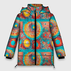 Куртка зимняя женская Круги полосы абстракция, цвет: 3D-красный