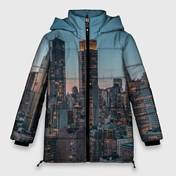 Женская зимняя куртка Утренний город с небоскребами