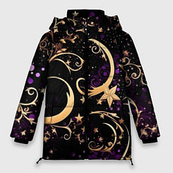 Женская зимняя куртка Чёрный паттерн со звёздами и лунами