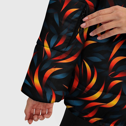 Женская зимняя куртка Оранжевые листочки / 3D-Красный – фото 5