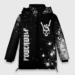 Женская зимняя куртка Powerwolf и рок символ на темном фоне
