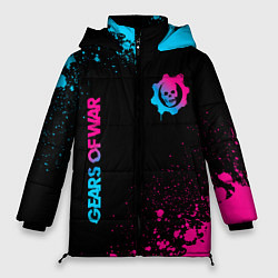 Куртка зимняя женская Gears of War - neon gradient: надпись, символ, цвет: 3D-черный