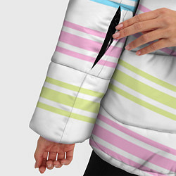 Куртка зимняя женская Розовые и бирюзовые полосы на белом, цвет: 3D-светло-серый — фото 2