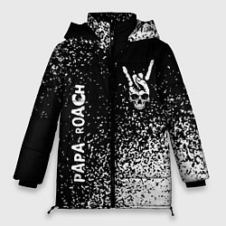 Женская зимняя куртка Papa Roach и рок символ на темном фоне