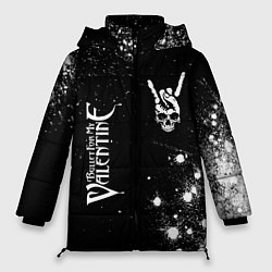 Куртка зимняя женская Bullet For My Valentine и рок символ на темном фон, цвет: 3D-черный