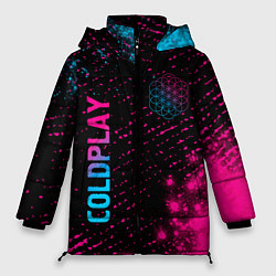 Куртка зимняя женская Coldplay - neon gradient: надпись, символ, цвет: 3D-черный