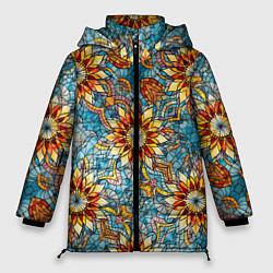 Куртка зимняя женская Витражная мозаика в стиле Арт Деко, цвет: 3D-черный