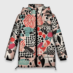 Куртка зимняя женская Узор Тропические джунгли, цвет: 3D-красный