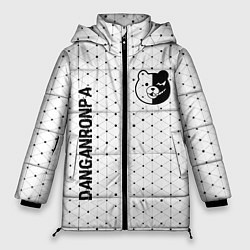Женская зимняя куртка Danganronpa glitch на светлом фоне: надпись, симво