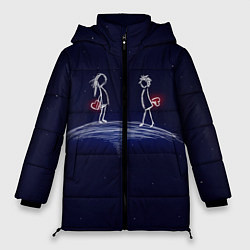 Куртка зимняя женская Влюблённые с сердцами на темном фоне, цвет: 3D-красный