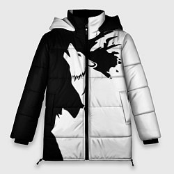 Куртка зимняя женская Волчий вой в горах, цвет: 3D-черный