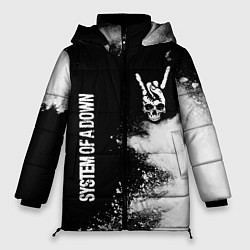 Куртка зимняя женская System of a Down и рок символ на темном фоне, цвет: 3D-черный