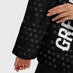 Куртка зимняя женская Green Day glitch на темном фоне: надпись, символ, цвет: 3D-черный — фото 2