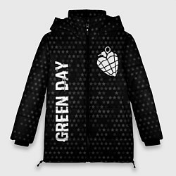 Куртка зимняя женская Green Day glitch на темном фоне: надпись, символ, цвет: 3D-черный