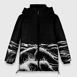 Куртка зимняя женская Черные бущующие волны, цвет: 3D-светло-серый