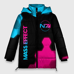 Женская зимняя куртка Mass Effect - neon gradient: надпись, символ