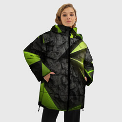 Куртка зимняя женская Зеленые абстрактные осколки, цвет: 3D-красный — фото 2