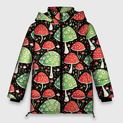 Куртка зимняя женская Веселые мухоморчики, цвет: 3D-красный