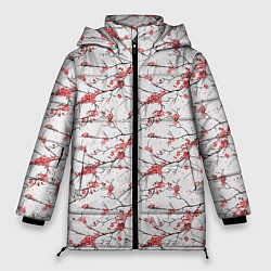 Куртка зимняя женская Паттерн веток с цветами сакуры, цвет: 3D-черный