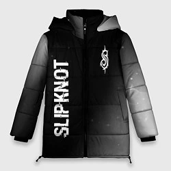 Куртка зимняя женская Slipknot glitch на темном фоне: надпись, символ, цвет: 3D-черный