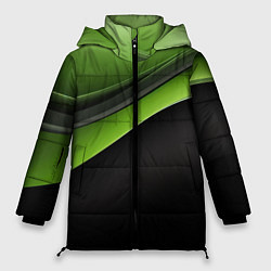 Куртка зимняя женская Black green abstract, цвет: 3D-красный