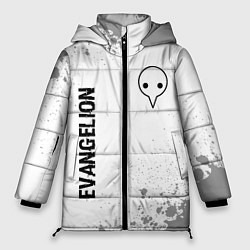 Женская зимняя куртка Evangelion glitch на светлом фоне: надпись, символ