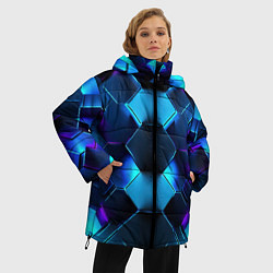 Куртка зимняя женская Синие неоновые плиты, цвет: 3D-светло-серый — фото 2