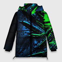 Куртка зимняя женская Black green abstract, цвет: 3D-светло-серый