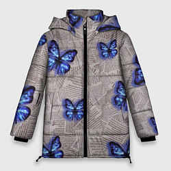 Женская зимняя куртка Газетные обрывки и синие бабочки