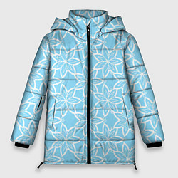 Куртка зимняя женская Цветы-снежинки небесно-голубой, цвет: 3D-светло-серый