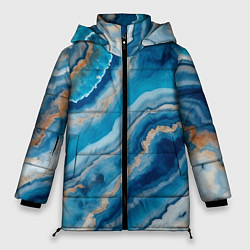 Куртка зимняя женская Текстура голубого океанического агата, цвет: 3D-черный