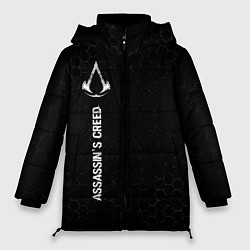 Куртка зимняя женская Assassins Creed glitch на темном фоне: по-вертикал, цвет: 3D-черный