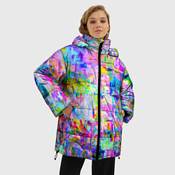 Куртка зимняя женская Яркий неоновый абстрактный Glitch, цвет: 3D-черный — фото 2