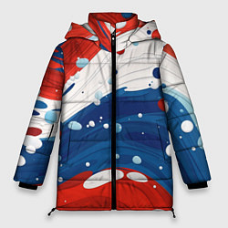 Куртка зимняя женская Брызги красок в цветах флага РФ, цвет: 3D-красный
