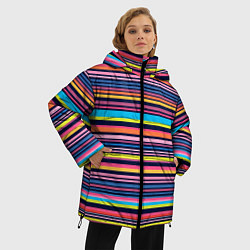 Куртка зимняя женская Яркие полоски, цвет: 3D-красный — фото 2