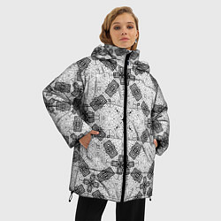 Куртка зимняя женская Черно-белый ажурный кружевной узор Геометрия, цвет: 3D-черный — фото 2