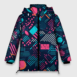 Куртка зимняя женская Абстракция синяя паттерн, цвет: 3D-светло-серый