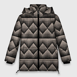 Куртка зимняя женская Объемные бежевые ромбы на черном, цвет: 3D-светло-серый