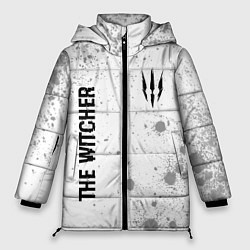 Женская зимняя куртка The Witcher glitch на светлом фоне: надпись, симво