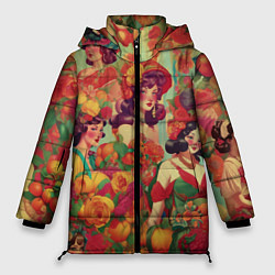 Женская зимняя куртка Винтажные ретро леди и цветы