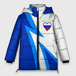 Женская зимняя куртка Флаг России в сердечке - синий