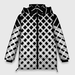 Куртка зимняя женская Черно-белые ромбы и клетки, цвет: 3D-черный